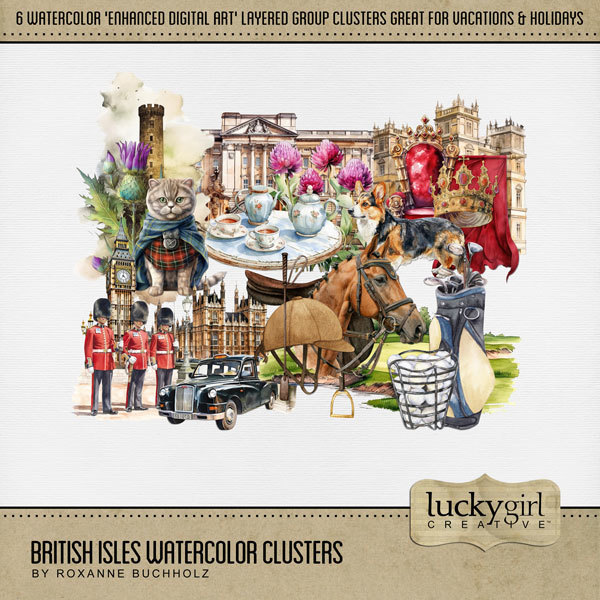 British Isles Watercolor Clusters Digital Art - Digital Scrapbooking Kits
