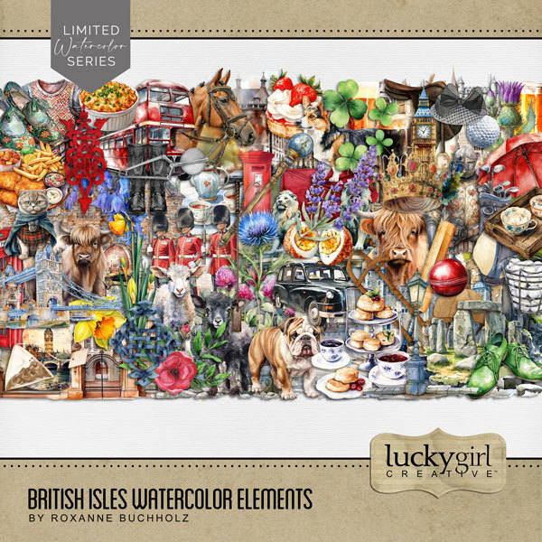 British Isles Watercolor Elements Digital Art - Digital Scrapbooking Kits