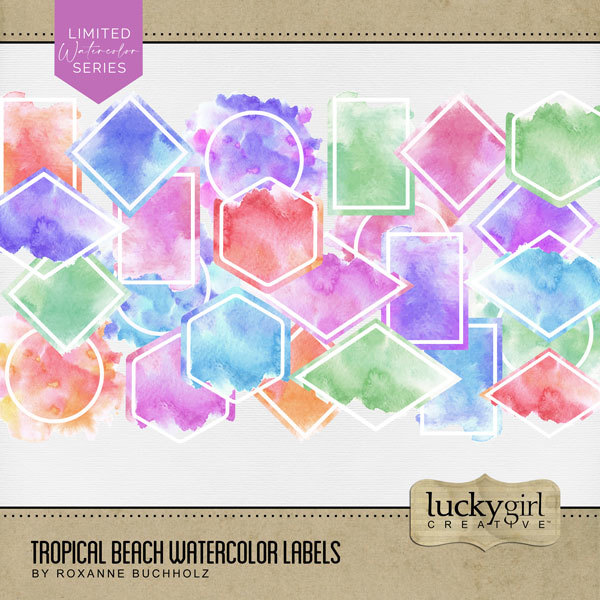 Tropical Beach Watercolor Labels Digital Art - Digital Scrapbooking Kits