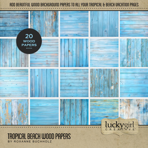 Tropical Beach Wood Papers Digital Art - Digital Scrapbooking Kits