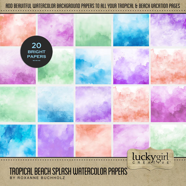 Tropical Beach Splash Watercolor Papers Digital Art - Digital Scrapbooking Kits