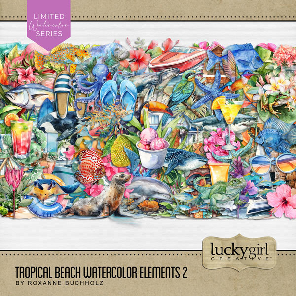 Tropical Beach Watercolor Elements 2 Digital Art - Digital Scrapbooking Kits