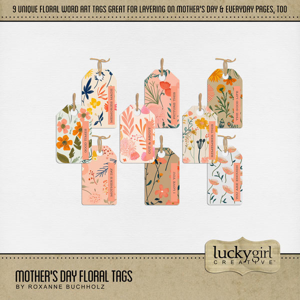 Mother's Day Floral Tags Digital Art - Digital Scrapbooking Kits