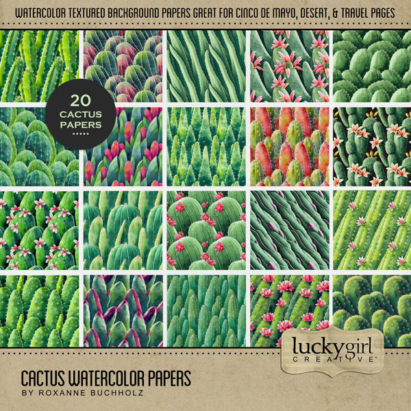 Cactus Watercolor Papers Digital Art - Digital Scrapbooking Kits