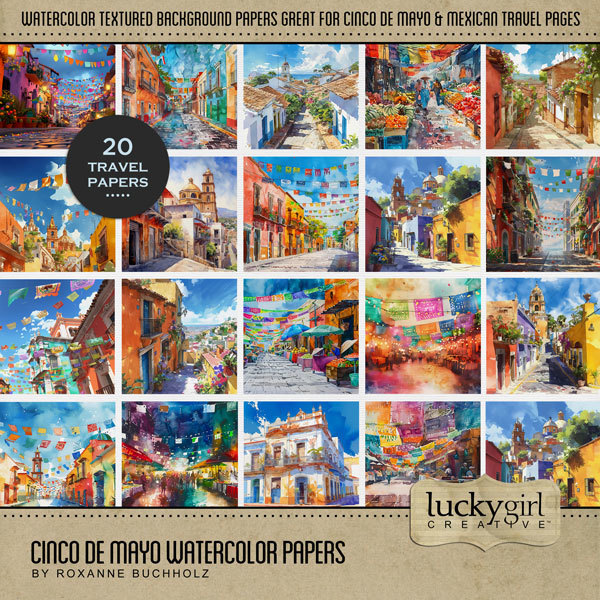 Cinco de Mayo Watercolor Papers Digital Art - Digital Scrapbooking Kits