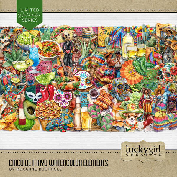 Cinco de Mayo Watercolor Elements Digital Art - Digital Scrapbooking Kits