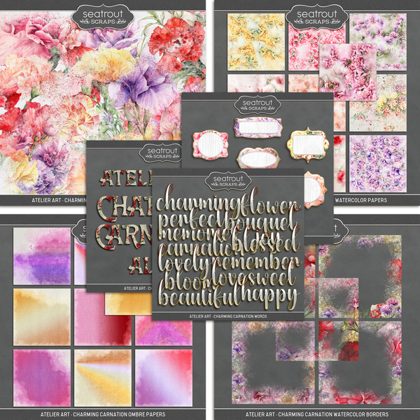 Atelier Art - Charming Carnation Bundle Digital Art - Digital Scrapbooking Kits