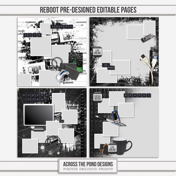 Reboot Pre-Designed Editable Pages Digital Art - Digital Scrapbooking Kits