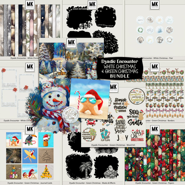 Dyadic Encounter - Green Christmas & White Christmas Digital Art - Digital Scrapbooking Kits