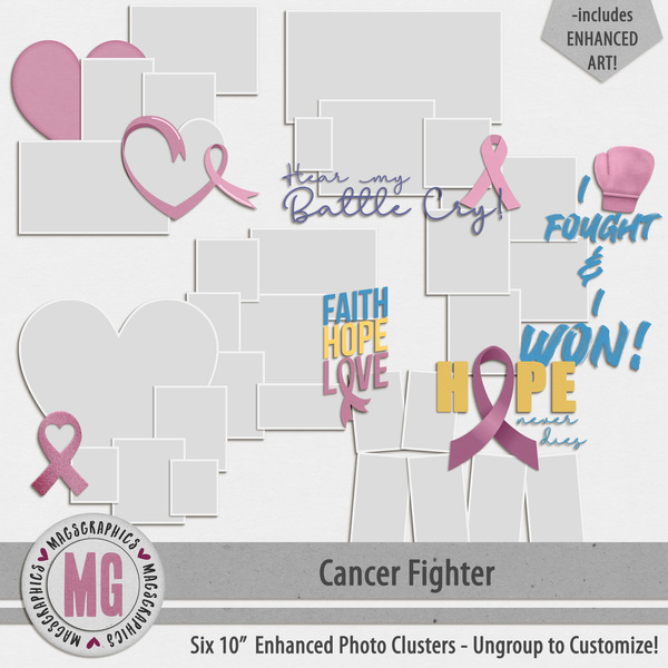 Cancer Fighter Enhanced Photo Clusters Digital Art - Digital Scrapbooking Kits