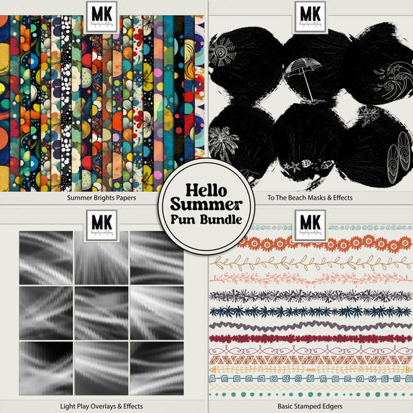Hello Summer Fun BUNDLE Digital Art - Digital Scrapbooking Kits