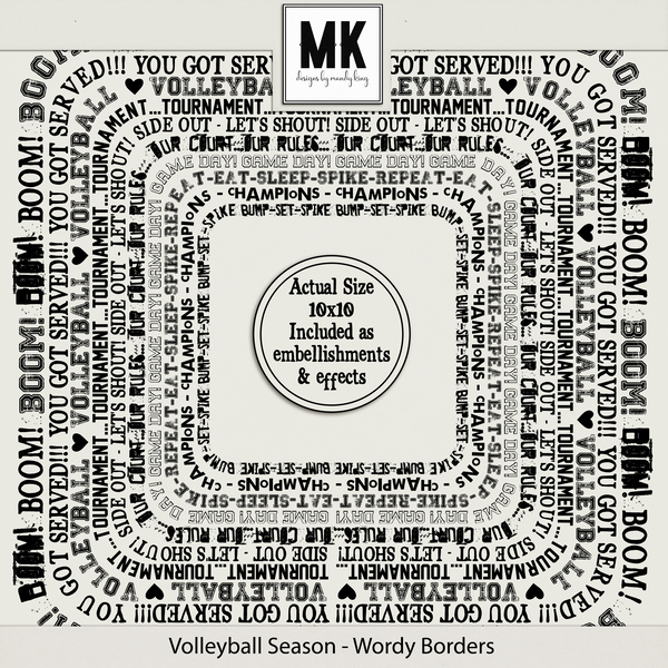 Volleyball Season - Wordy Borders Digital Art - Digital Scrapbooking Kits