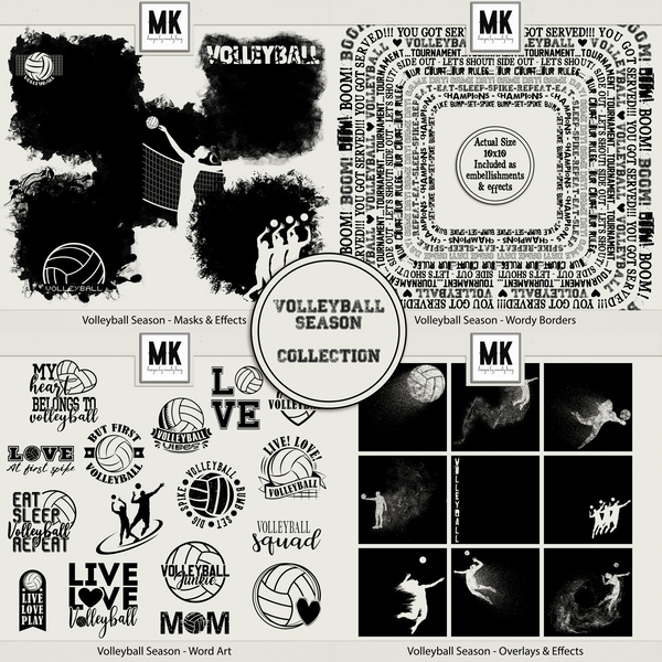 Volleyball Season Collection Digital Art - Digital Scrapbooking Kits