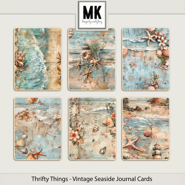 Thrifty Things - Vintage Seaside Journal Cards Digital Art - Digital Scrapbooking Kits