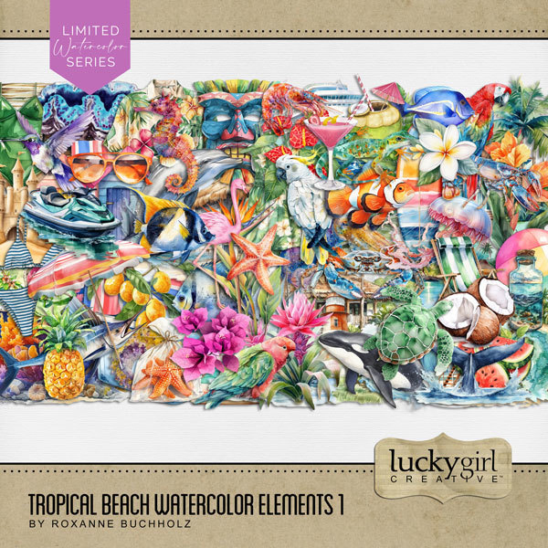 Tropical Beach Watercolor Elements 1 Digital Art - Digital Scrapbooking Kits