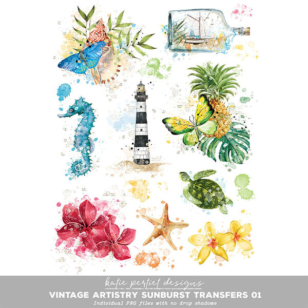 Vintage Artistry Sunburst Transfers 01 Digital Art - Digital Scrapbooking Kits