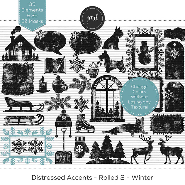 Distressed Accents - Rolled 2 - Winter Digital Art - Digital Scrapbooking Kits