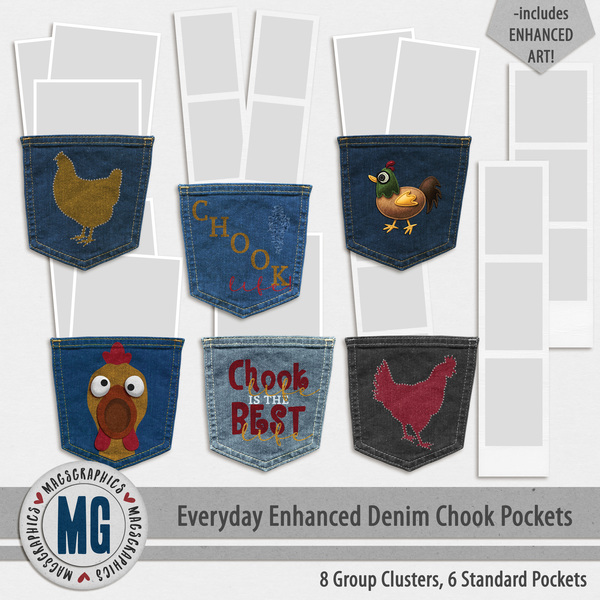 Everyday Enhanced Denim Chook Pockets Digital Art - Digital Scrapbooking Kits