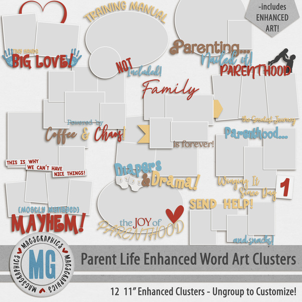 Parent Life Enhanced Word Art Clusters Digital Art - Digital Scrapbooking Kits