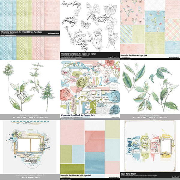 Watercolor Sketchbook Bundle Digital Art - Digital Scrapbooking Kits
