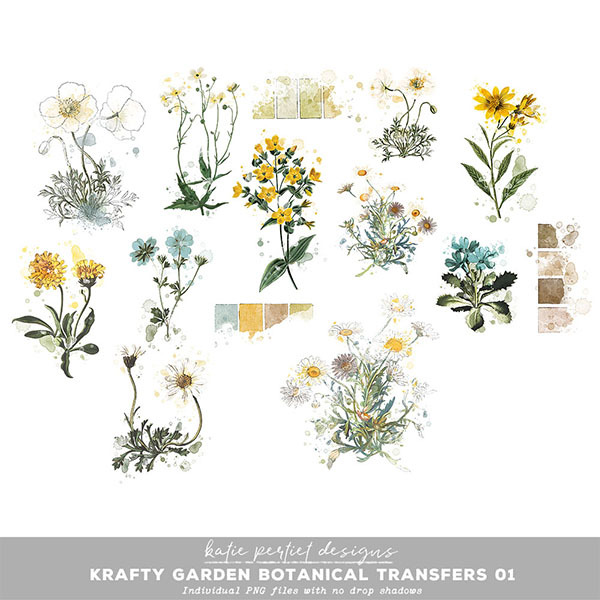 Krafty Garden Botanical Transfers 01 Digital Art - Digital Scrapbooking Kits