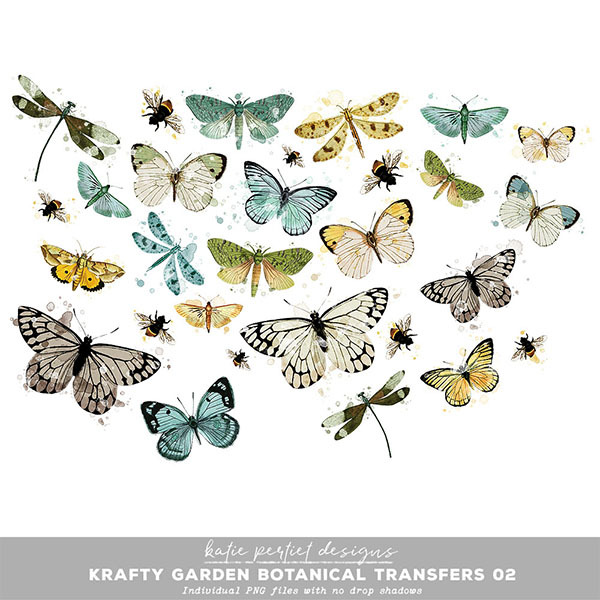Krafty Garden Botanical Transfers 02 Digital Art - Digital Scrapbooking Kits
