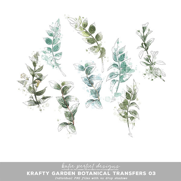 Krafty Garden Botanical Transfers 03 Digital Art - Digital Scrapbooking Kits
