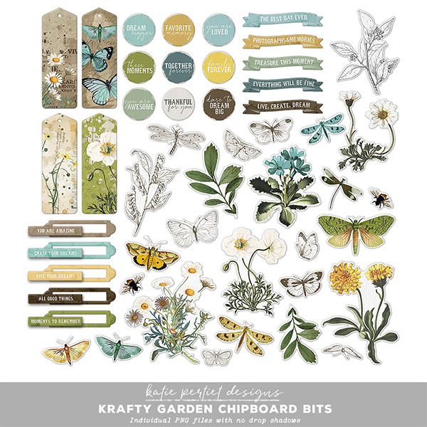 Krafty Garden Chipboard Bits Digital Art - Digital Scrapbooking Kits
