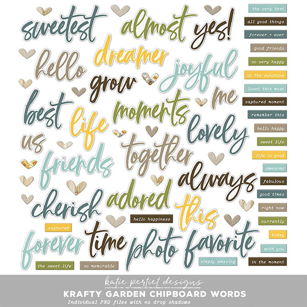 Krafty Garden Chipboard Words Digital Art - Digital Scrapbooking Kits
