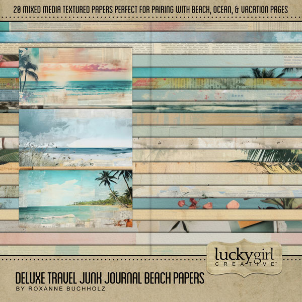 Deluxe Travel Junk Journal Beach Papers Digital Art - Digital Scrapbooking Kits