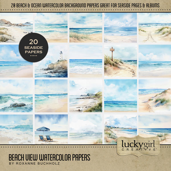 Beach View Watercolor Papers Digital Art - Digital Scrapbooking Kits