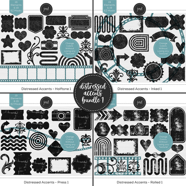 Distressed Accents Bundle 1 Digital Art - Digital Scrapbooking Kits