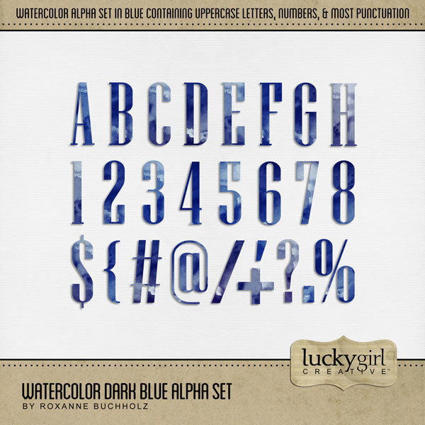 Watercolor Dark Blue Alpha Set Digital Art - Digital Scrapbooking Kits