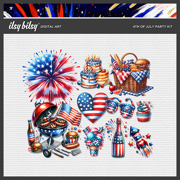 4th of July Party Kit Digital Art - Digital Scrapbooking Kits