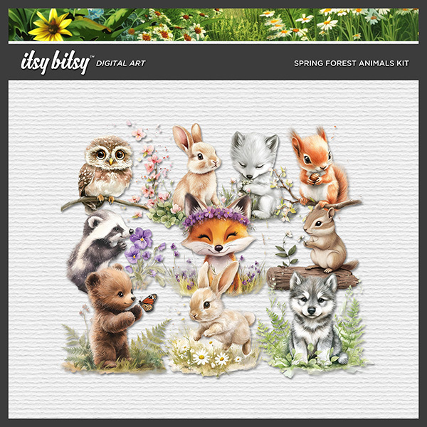 Spring Forest Animals Kit Digital Art - Digital Scrapbooking Kits