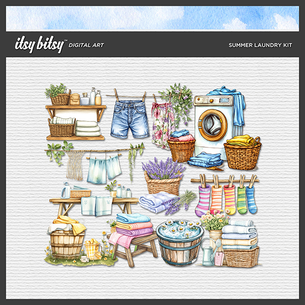 Summer Laundry Kit Digital Art - Digital Scrapbooking Kits