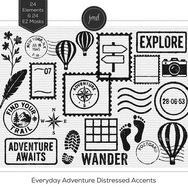 Everyday Adventure Distressed Accents Digital Art - Digital Scrapbooking Kits