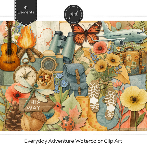 Everyday Adventure Watercolor Clip Art Digital Art - Digital Scrapbooking Kits