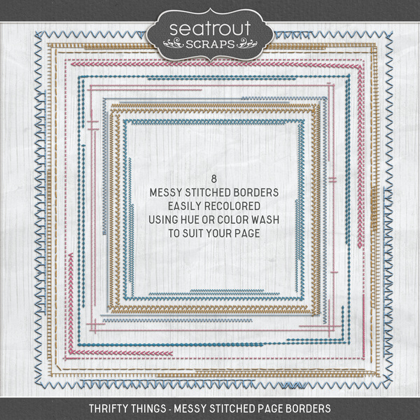 Thrifty Things - Messy Stitched Page Borders Digital Art - Digital Scrapbooking Kits