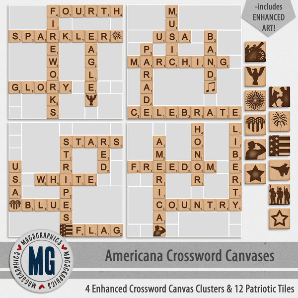 Americana Crossword Canvases Digital Art - Digital Scrapbooking Kits