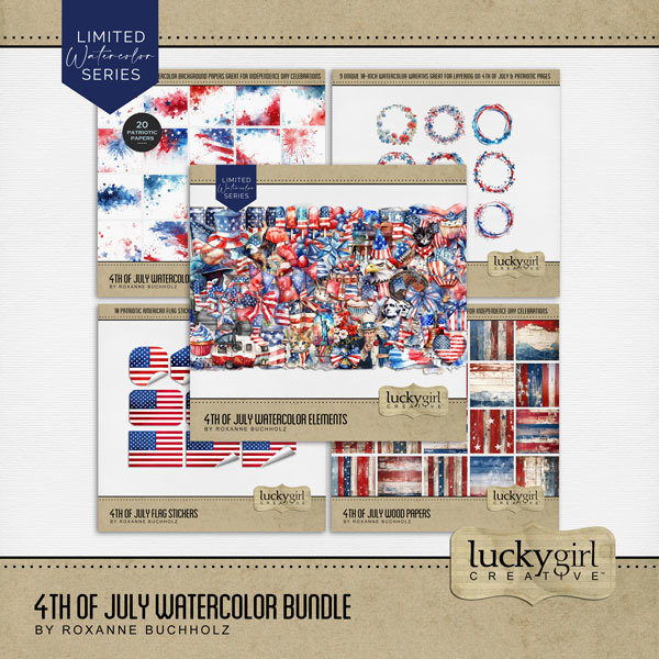 4th of July Watercolor Bundle Digital Art - Digital Scrapbooking Kits