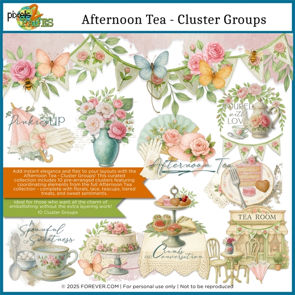 Afternoon Tea - Cluster Groups Digital Art - Digital Scrapbooking Kits