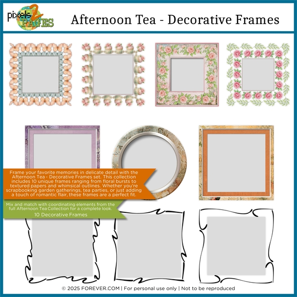 Afternoon Tea - Decorative Frames Digital Art - Digital Scrapbooking Kits
