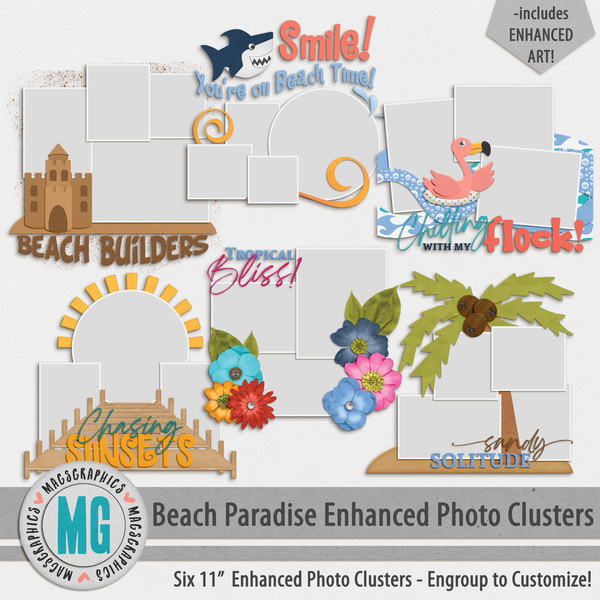 Beach Paradise Enhanced Photo Clusters Digital Art - Digital Scrapbooking Kits