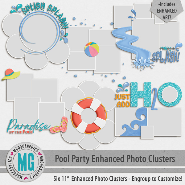 Pool Party Enhanced Photo Clusters Digital Art - Digital Scrapbooking Kits