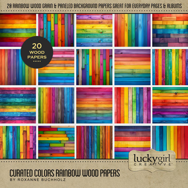 Curated Colors Rainbow Wood Papers Digital Art - Digital Scrapbooking Kits