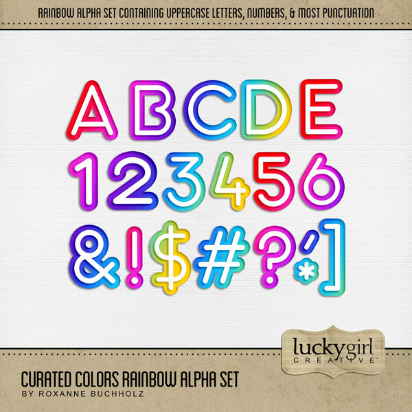 Curated Colors Rainbow Alpha Set Digital Art - Digital Scrapbooking Kits