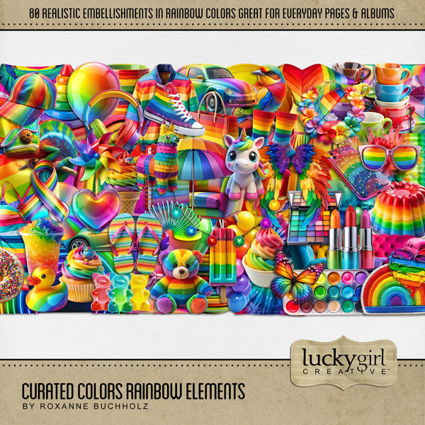 Curated Colors Rainbow Elements Digital Art - Digital Scrapbooking Kits