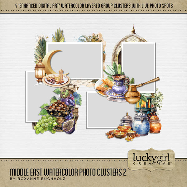 Middle East Watercolor Photo Clusters 2 Digital Art - Digital Scrapbooking Kits