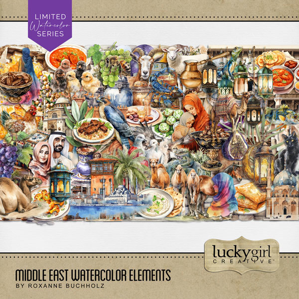 Middle East Watercolor Elements Digital Art - Digital Scrapbooking Kits
